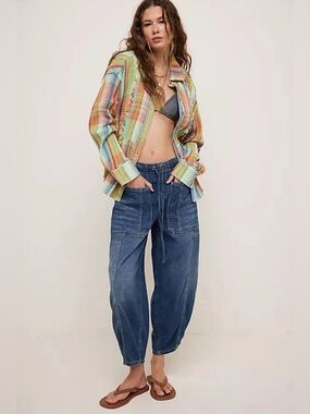 Free People We The Free Madras Ruffle Shirt